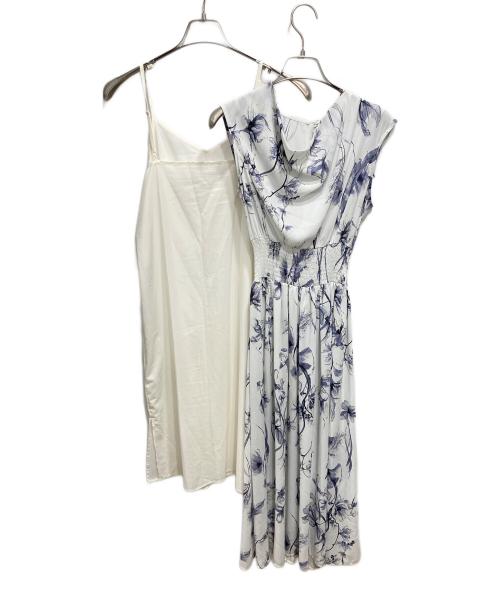 FRAY ID（フレイ アイディー）FRAY ID (フレイ アイディー) ウエストシャーリングフラワープリントワンピース ホワイトの古着・服飾アイテム