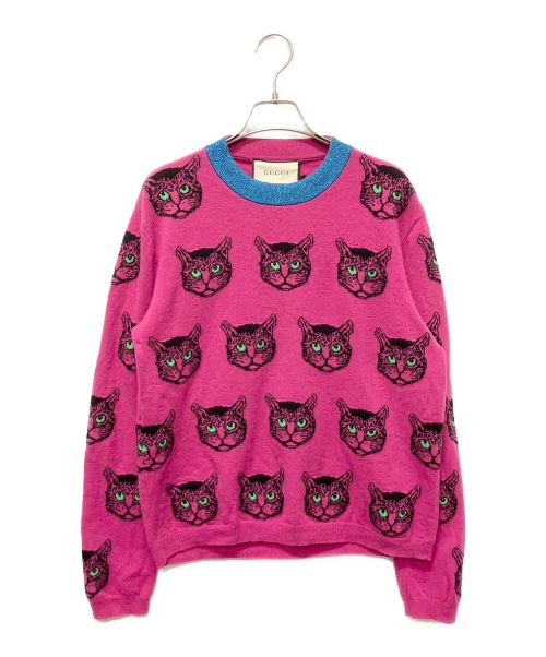 GUCCI（グッチ）GUCCI (グッチ) ミスティックキャットニット ピンク サイズ:Mの古着・服飾アイテム