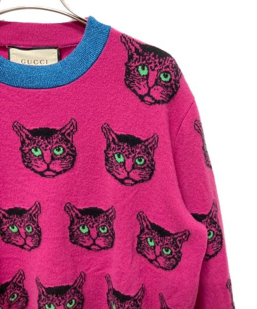 GUCCI（グッチ）GUCCI (グッチ) ミスティックキャットニット ピンク サイズ:Mの古着・服飾アイテム