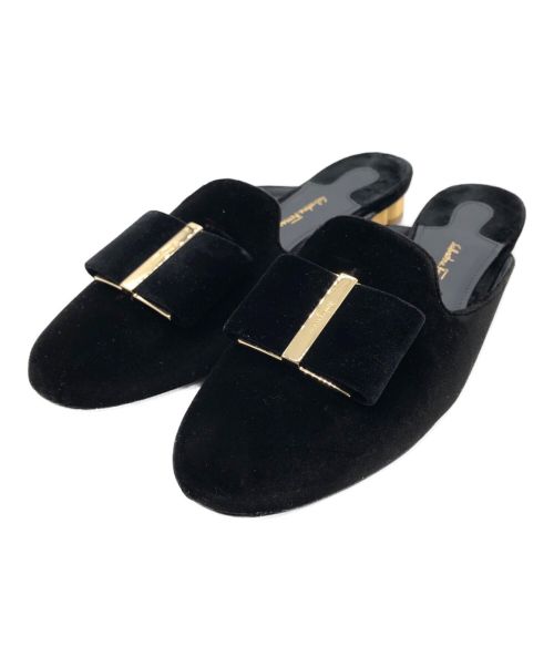 Salvatore Ferragamo（サルヴァトーレ フェラガモ）Salvatore Ferragamo (サルヴァトーレ フェラガモ) Velvet Bow Mule Slide Loafer ブラック サイズ:7 1/2の古着・服飾アイテム
