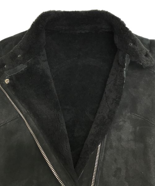 lucien pellat-finet（ルシアン・ペラフィネ）lucien pellat-finet (ルシアン・ペラフィネ) ムートン レザー バックスカル セミダブル ライダース ジャケット ブラック サイズ:XSの古着・服飾アイテム