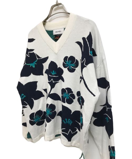 MUVEIL（ミュベール）MUVEIL (ミュベール) 花柄ニットプルオーバー ホワイト サイズ:36の古着・服飾アイテム