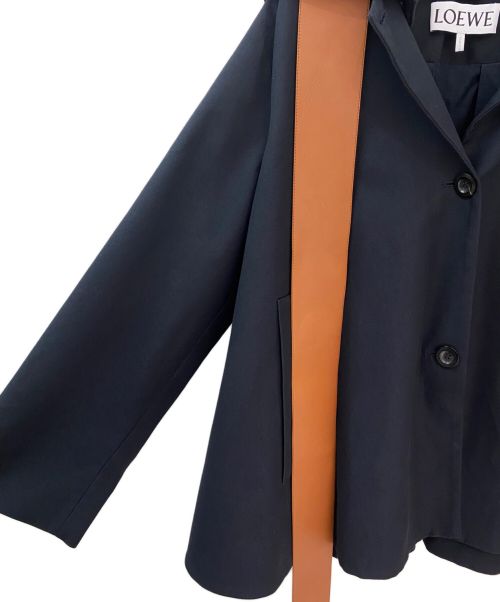 LOEWE（ロエベ）LOEWE (ロエベ) レザーカラーAラインジャケット ネイビー サイズ:36の古着・服飾アイテム