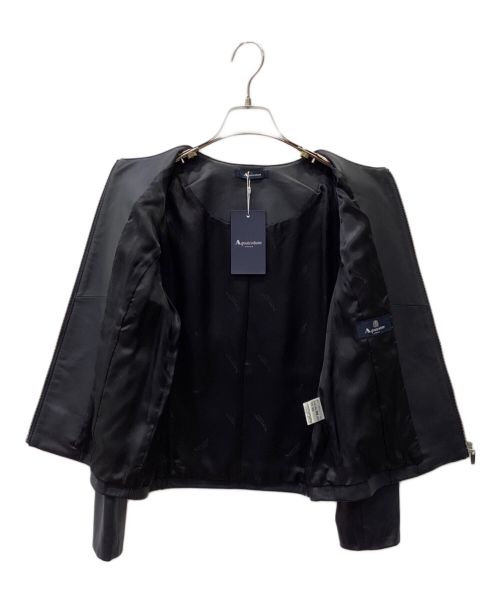 Aquascutum（アクアスキュータム）Aquascutum (アクアスキュータム) レザーノーカラージャケット ブラック サイズ:6の古着・服飾アイテム