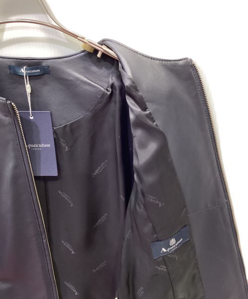 Aquascutum（アクアスキュータム）Aquascutum (アクアスキュータム) レザーノーカラージャケット ブラック サイズ:6の古着・服飾アイテム