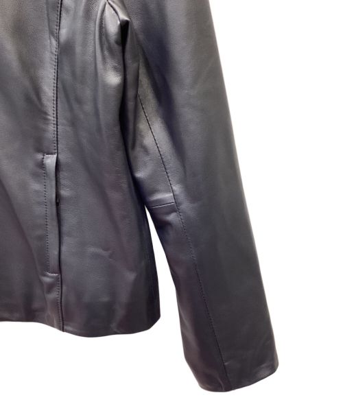 Aquascutum（アクアスキュータム）Aquascutum (アクアスキュータム) レザーノーカラージャケット ブラック サイズ:6の古着・服飾アイテム