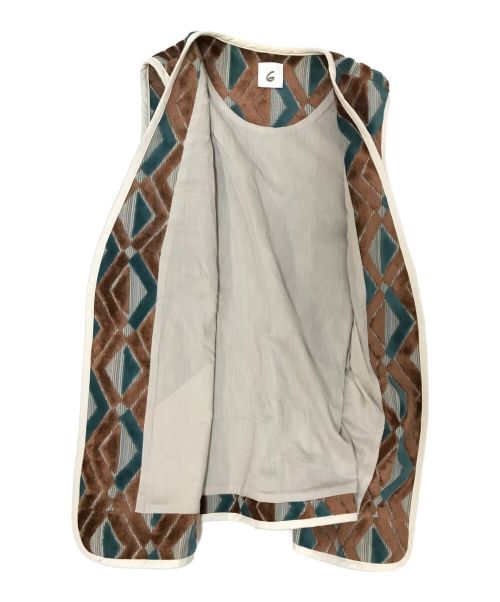 6(ROKU) BEAUTY&YOUTH（ロク ビューティーアンドユース）6(ROKU) BEAUTY&YOUTH (ロク ビューティーアンドユース) DIAMOND MOTIF CUT PILE VEST ブラウン×ブルー サイズ:下記参照の古着・服飾アイテム