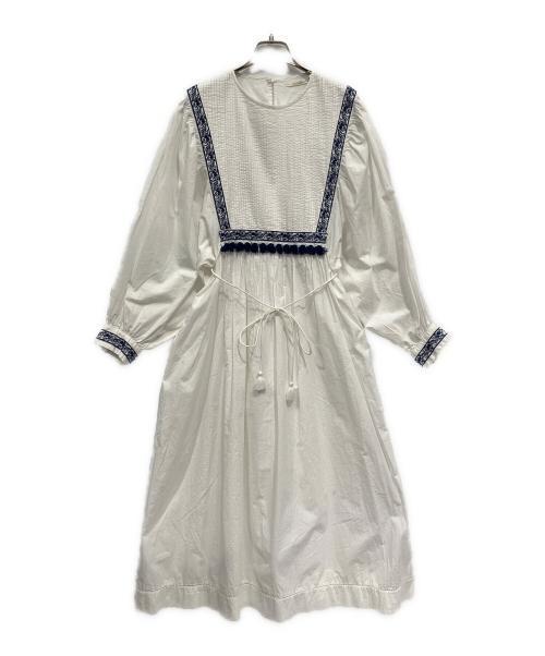 SOULEIADO（ソレイアード）SOULEIADO (ソレイアード) コットンフリンジ ボリュームスリーブワンピース ホワイト サイズ:36の古着・服飾アイテム