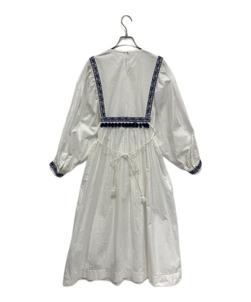 SOULEIADO（ソレイアード）SOULEIADO (ソレイアード) コットンフリンジ ボリュームスリーブワンピース ホワイト サイズ:36の古着・服飾アイテム