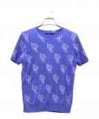 LAUREN RALPH LAURENローレンラルフローレン）の古着「半袖ロゴジャガードニット」｜ブルー