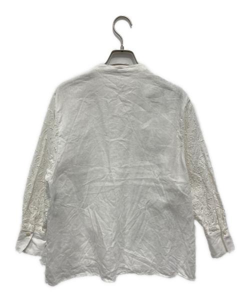 UNTITLED（アンタイトル）UNTITLED (アンタイトル) リネン混袖レースバンドカラーシャツ ホワイトの古着・服飾アイテム