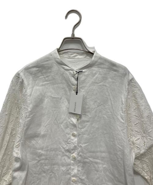 UNTITLED（アンタイトル）UNTITLED (アンタイトル) リネン混袖レースバンドカラーシャツ ホワイトの古着・服飾アイテム