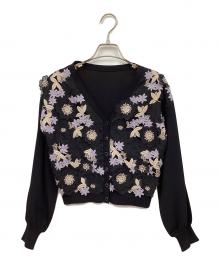 GRACE CONTINENTAL（（グレースコンチネンタル）の古着「フラワー3Dニットカーディガン」｜ブラック