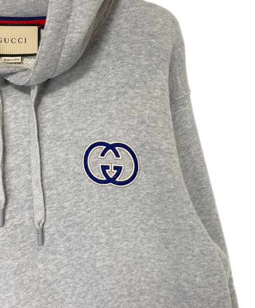GUCCI（グッチ）GUCCI (グッチ) コットンジャージー フーデッド スウェットシャツ グレー サイズ:Lの古着・服飾アイテム
