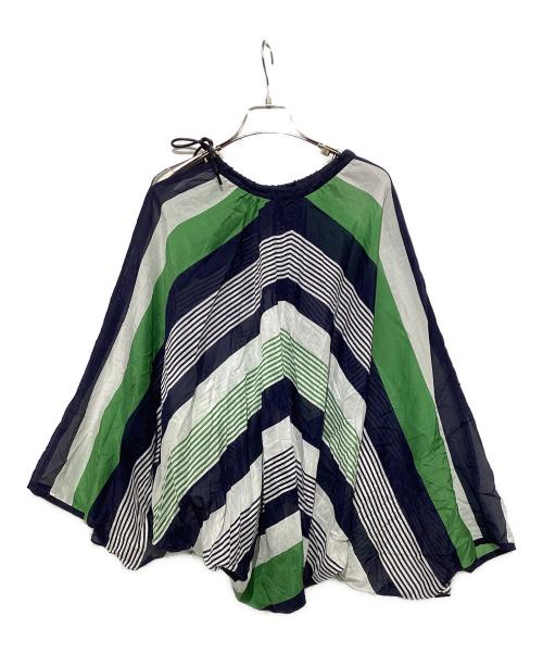 AK+1（エーケーワン）AK+1 (エーケーワン) ストライプポンチョブラウス ネイビー サイズ:表記なしの古着・服飾アイテム