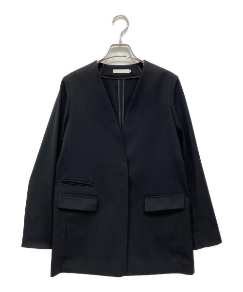 icB（アイシービー）icB (アイシービー) ウールストレッチツイル ノーカラージャケット ブラックの古着・服飾アイテム