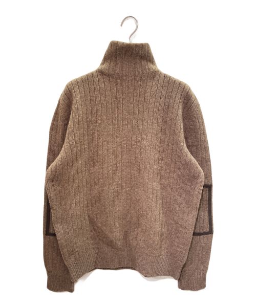 HERMES（エルメス）HERMES (エルメス) Vレザー トリミング ハーフジップニット ブラウン サイズ:Sの古着・服飾アイテム