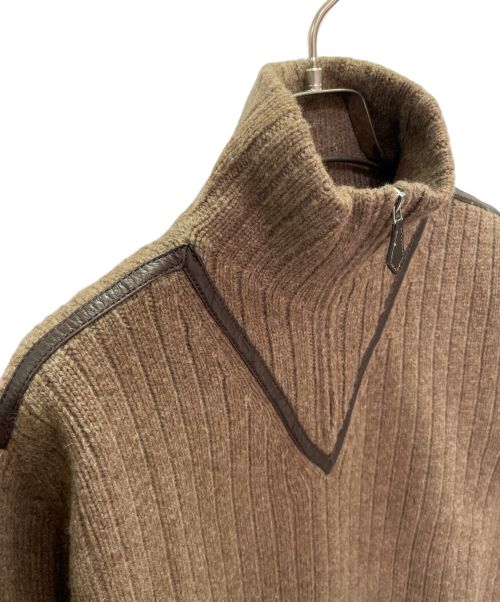 HERMES（エルメス）HERMES (エルメス) Vレザー トリミング ハーフジップニット ブラウン サイズ:Sの古着・服飾アイテム