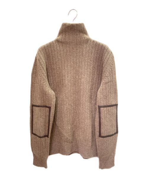 HERMES（エルメス）HERMES (エルメス) Vレザー トリミング ハーフジップニット ブラウン サイズ:Sの古着・服飾アイテム