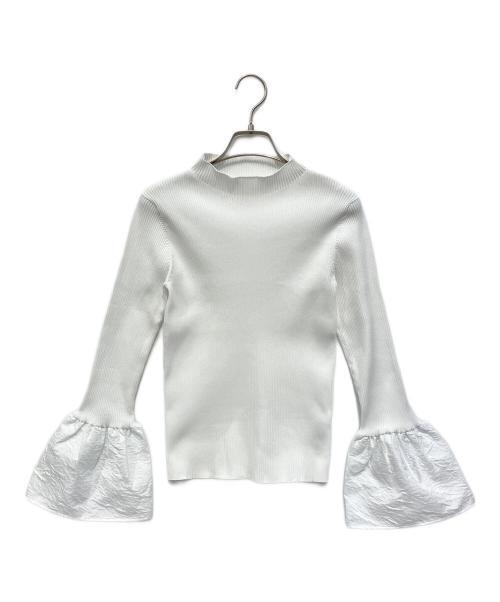 UNITED ARROWS（ユナイテッドアローズ）UNITED ARROWS (ユナイテッドアローズ) ジャカードコンビ フレアスリーブ ニット ホワイト サイズ:FREEの古着・服飾アイテム