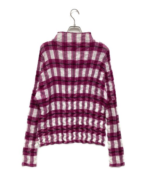 ISSEY MIYAKE（イッセイミヤケ）ISSEY MIYAKE (イッセイミヤケ) チェックプリーツブラウス パープル サイズ:2の古着・服飾アイテム