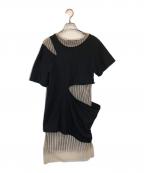 LIMI feuリミフゥ）の古着「40/2C Soft PS+Stripe Print Layered T」｜ブラック
