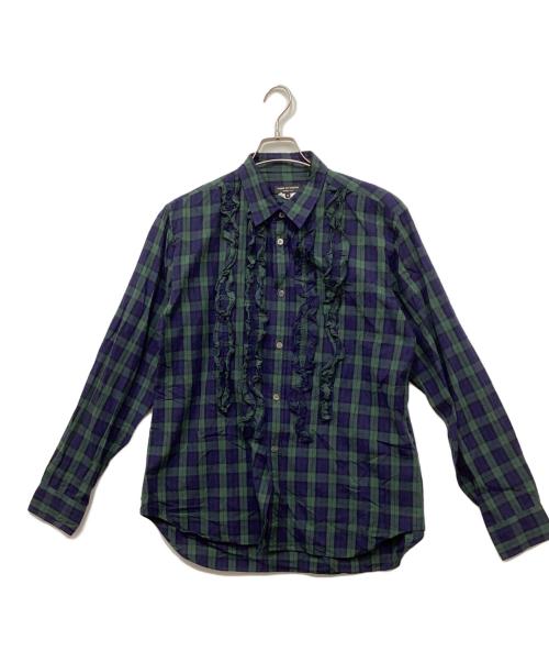 COMME des GARCONS HOMME PLUS（コムデギャルソンオムプリュス）COMME des GARCONS HOMME PLUS (コムデギャルソンオムプリュス) フリルシャツ グリーン×ネイビー サイズ:Mの古着・服飾アイテム