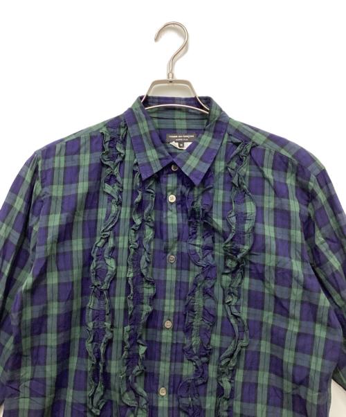 COMME des GARCONS HOMME PLUS（コムデギャルソンオムプリュス）COMME des GARCONS HOMME PLUS (コムデギャルソンオムプリュス) フリルシャツ グリーン×ネイビー サイズ:Mの古着・服飾アイテム