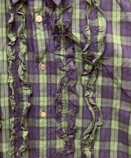 COMME des GARCONS HOMME PLUS（コムデギャルソンオムプリュス）COMME des GARCONS HOMME PLUS (コムデギャルソンオムプリュス) フリルシャツ グリーン×ネイビー サイズ:Mの古着・服飾アイテム