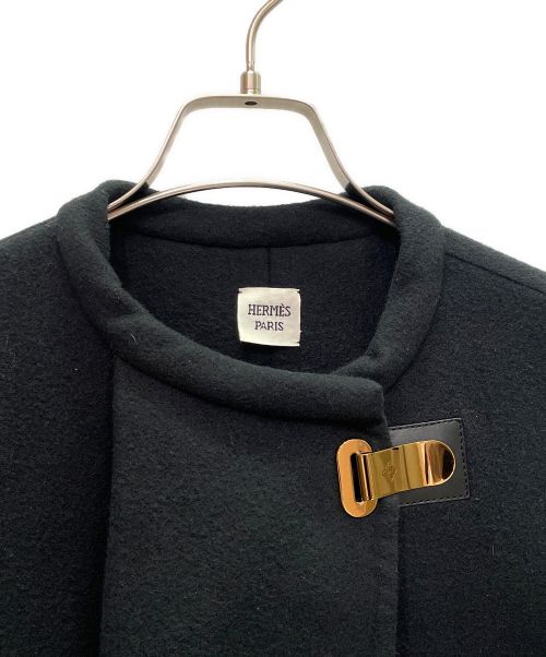HERMES（エルメス）HERMES (エルメス) カシミヤノーカラーショートコート ブラック サイズ:36の古着・服飾アイテム
