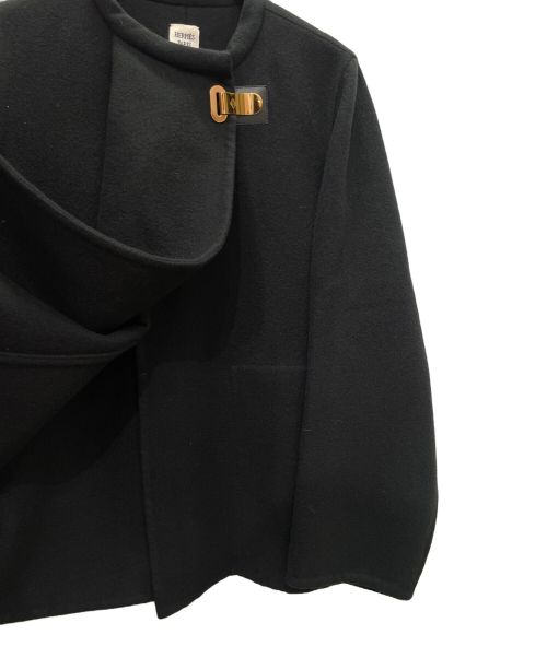 HERMES（エルメス）HERMES (エルメス) カシミヤノーカラーショートコート ブラック サイズ:36の古着・服飾アイテム