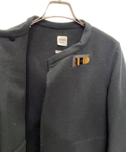 HERMES（エルメス）HERMES (エルメス) カシミヤノーカラーショートコート ブラック サイズ:36の古着・服飾アイテム