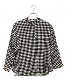 DES PRES（デ プレ）の古着「スパンシルクチェック クルーネックブラウス」｜ホワイト×ブラック