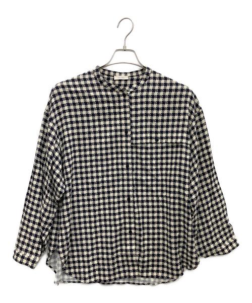 DES PRES（デ プレ）DES PRES (デ プレ) スパンシルクチェック クルーネックブラウス ホワイト×ブラック サイズ:FREEの古着・服飾アイテム