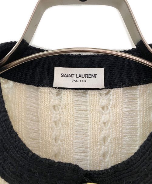 Saint Laurent Paris（サンローランパリ）Saint Laurent Paris (サンローランパリ) ローゲージカーディガン アイボリー×ブラック サイズ:XSの古着・服飾アイテム