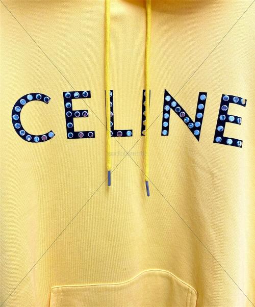 CELINE（セリーヌ）CELINE (セリーヌ) Logo studded loose hoodie （ロゴスタッズルーズフーディー） イエロー サイズ:Lの古着・服飾アイテム