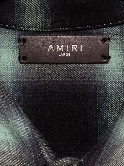 AMIRI（アミリ）AMIRI (アミリ) カットオフネルシャツ グリーン×ブラック サイズ:Lの古着・服飾アイテム