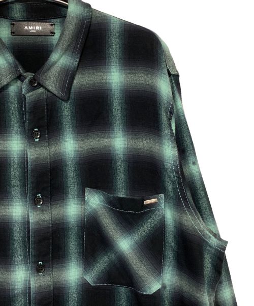AMIRI（アミリ）AMIRI (アミリ) カットオフネルシャツ グリーン×ブラック サイズ:Lの古着・服飾アイテム
