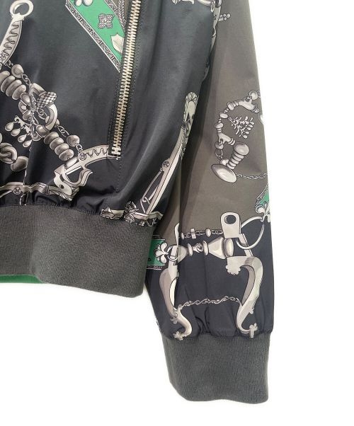 HERMES（エルメス）HERMES (エルメス) Mors et Gourmettes（馬銜と鎖） リバーシブルナイロンブルゾン グレー×グリーン サイズ:50の古着・服飾アイテム