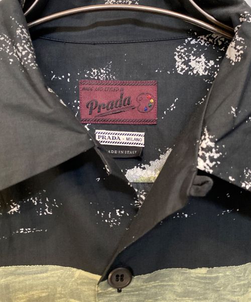 PRADA（プラダ）PRADA (プラダ) オープンカラーシャツ ブラック×グリーン サイズ:Mの古着・服飾アイテム