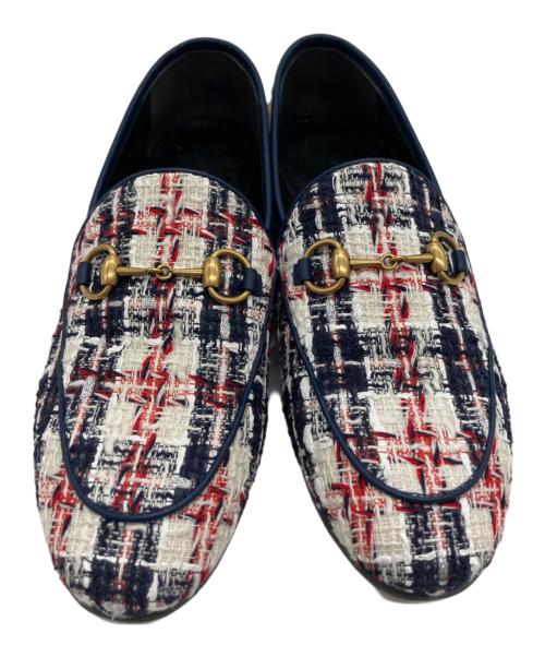 GUCCI（グッチ）GUCCI (グッチ) ツイードホースビットローファー ホワイト サイズ:35 1/2の古着・服飾アイテム