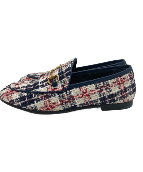 GUCCI（グッチ）GUCCI (グッチ) ツイードホースビットローファー ホワイト サイズ:35 1/2の古着・服飾アイテム