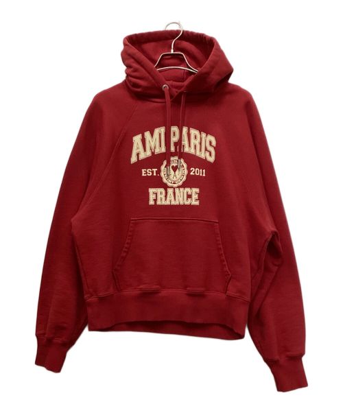 AMI Alexandre Mattiussi（アミアレクサンドルマテュッシ）AMI Alexandre Mattiussi (アミ アレクサンドル マテュッシ) カレッジタイプロゴ プルオーバーパーカー レッド サイズ:Lの古着・服飾アイテム