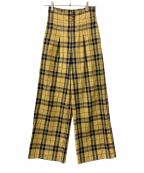 MES VACANCESミヴァコンス）の古着「リネンチェックワイドパンツ」｜イエロー