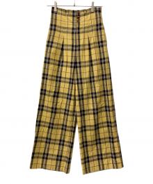 MES VACANCES（ミヴァコンス）の古着「リネンチェックワイドパンツ」｜イエロー