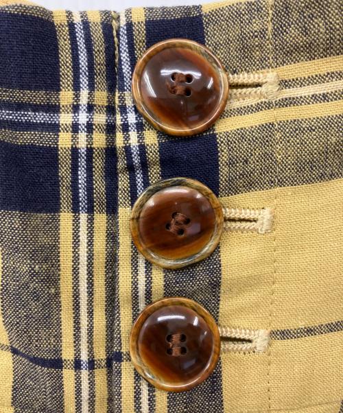 MES VACANCES（ミヴァコンス）MES VACANCES (ミヴァコンス) リネンチェックワイドパンツ イエローの古着・服飾アイテム