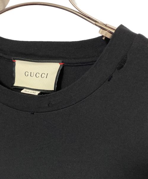 GUCCI（グッチ）GUCCI (グッチ) ダメージ加工ロゴTシャツ ブラック サイズ:Sの古着・服飾アイテム