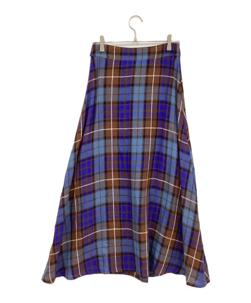 O'NEIL OF DUBLIN（オニールオブダブリン）O'NEIL OF DUBLIN (オニールオブダブリン) リネンチェックスカート ブルー×ブラウン サイズ:38の古着・服飾アイテム