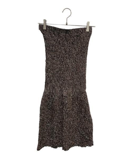 Gemini（ジェミニ）Gemini (ジェミニ) 2WAYシャーリングチェックスカート ブラウン サイズ:FREEの古着・服飾アイテム