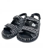 CHANELシャネル）の古着「Tweed Footed Head Sandal」｜ブラック